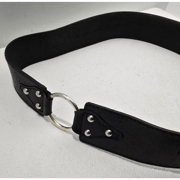 NEW MICHAEL KORS LG 36-37" 2" Wide O-Ring Belt Black Leather 552651 Logo Buckle - Picture 3 of 8